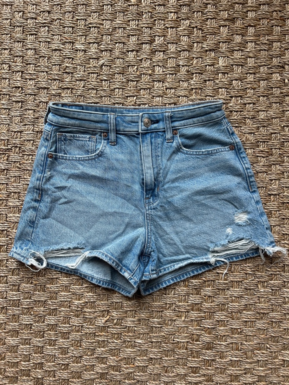 American Eagle Outfitters Light Blue High-Rise Mom Shorts